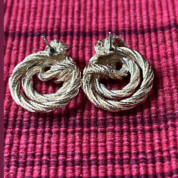 Gold Tone Textured Rope Twist Post Earrings - Picture 4 of 5